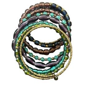 Colorful Boho Glass Bead Bracelet with Memory Wire